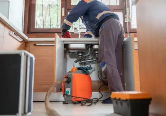 Plumber clearing kitchen sink drain in Summerville, SC.